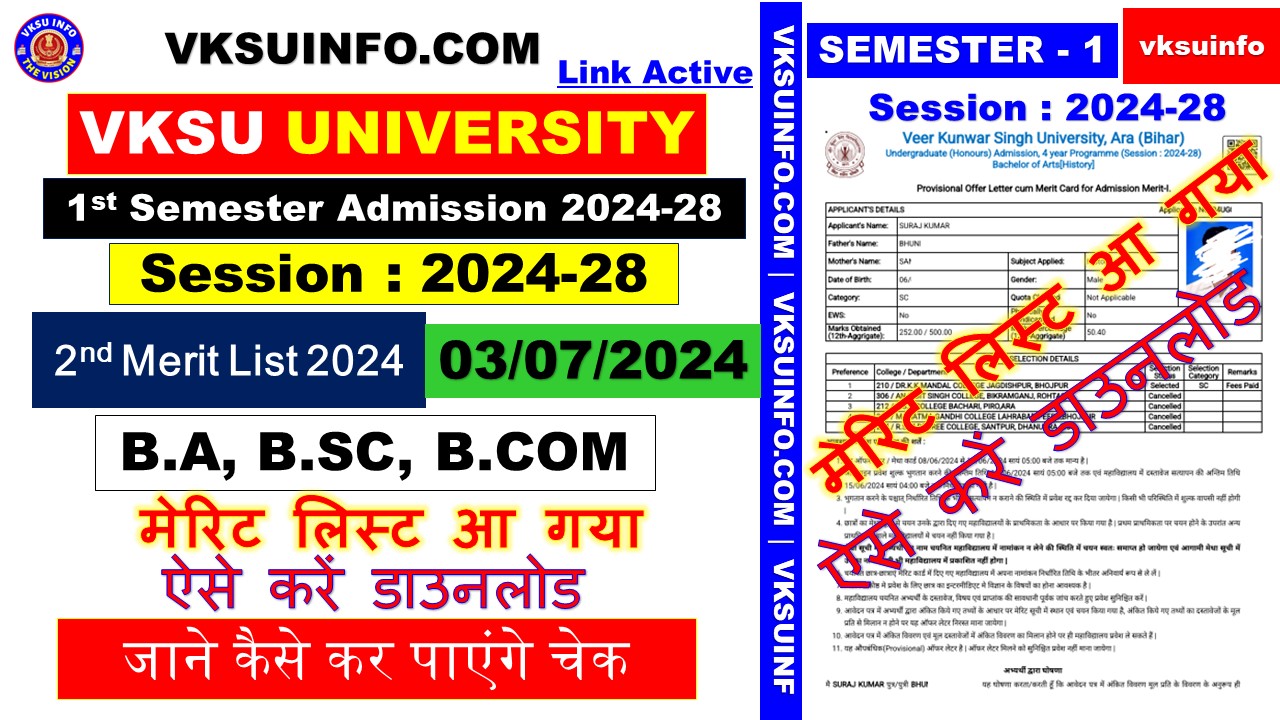 Vksu 2nd Merit List Admission 2024-28